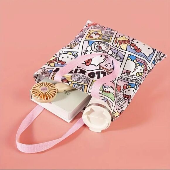 Sanrio Hello kitty comic style tote bag with zipper shopping accessory on the go - Picture 5 of 9